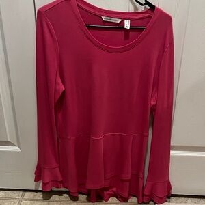 Isaac Mizrahi stretch Pink peplum top with ruffle sleeve